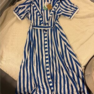 Boden Striped Blue and White Maxi Dress New with Tags